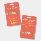 Badge Anxieux Lanière d'identité de handicap invisible a (Avant & arrière)