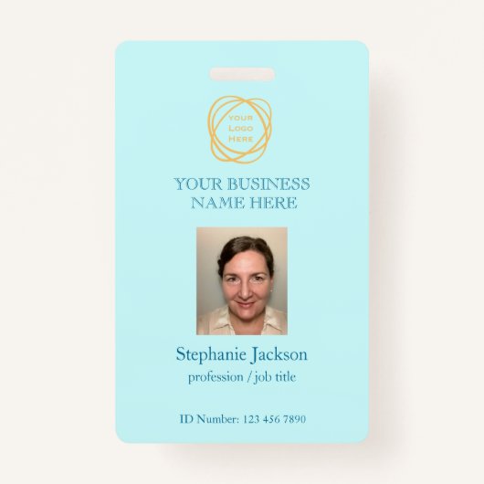Badge Aqua Custom Employé Photo Société Logo Code QR (Devant)