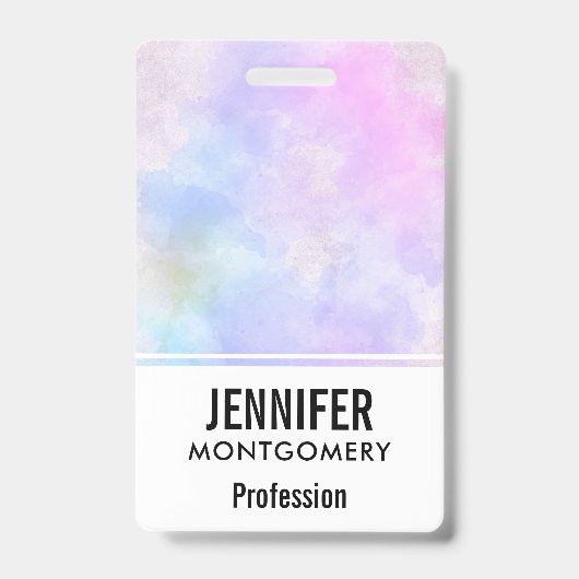 Badge Aquarelle Abstraite Bleu Rose Violet Élégant (Avant)