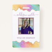 Badge Aquarelle Arc-En-Ciel Et Or Entreprise (Devant)