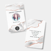Badge Aquarelle chic Blanc et Rose Gold Agate Business (Front & Back)