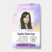 Badge Aquarelle de société personnalisée Purple Code emp (Face)