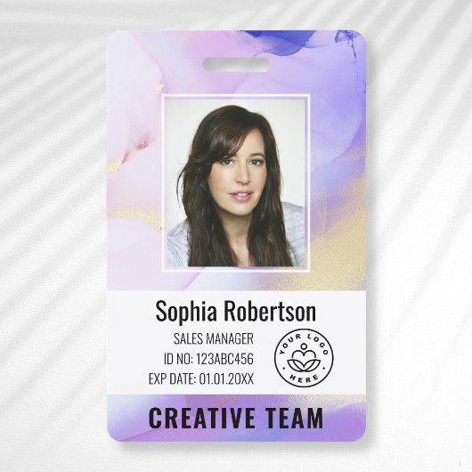 Badge Aquarelle de société personnalisée Purple Code emp