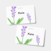 Badge aquarelle fleur lavande violette ajouter nom texte (Avant & arrière)