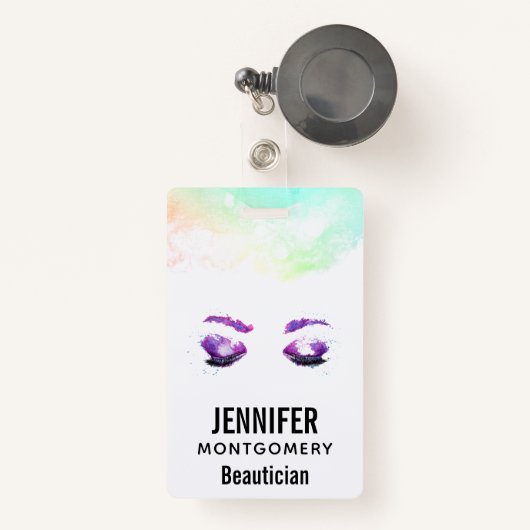 Badge Aquarelle glamour aux yeux et aux bouillons pourpr (Front with Retractable)