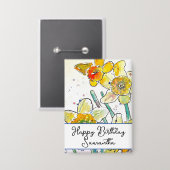 Badge Aquarelle Jaune Daffodil Fleur Aquarelle Anniversa (Recto/Verso)