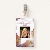 Badge Aquarelle Liquide Moderne Purple Et Or (Devant avec clip)