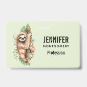 Badge Aquarelle mignonne Sloth & Feuilles tropicaux (Dos)