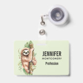 Badge Aquarelle mignonne Sloth & Feuilles tropicaux (Face avec clip rétractable)