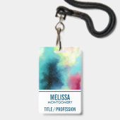 Badge Aquarelle moderne Green & Red Space Nebula (Back with Lanyard)