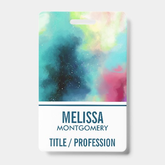 Badge Aquarelle moderne Green & Red Space Nebula (Front)