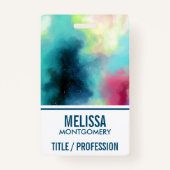 Badge Aquarelle moderne Green & Red Space Nebula (Dos)