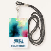 Badge Aquarelle moderne Green & Red Space Nebula (Derrière avec lanière)