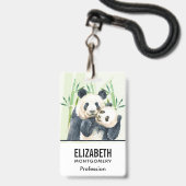 Badge Aquarelle Panda Ours Maman & Bébé en Bambou (Avant avec lanière)