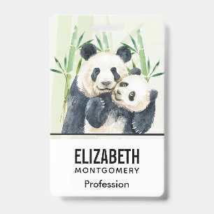 Badge Aquarelle Panda Ours Maman & Bébé en Bambou