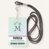 Badge Aquarelle rose et vert moderne Succulents (Derrière avec lanière)