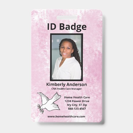 Badge Aquarelle rose Nom photo de l'employé ID logo (Avant)