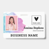 Badge Aquarelle violet bleu Ajouter votre logo Employé (Front)