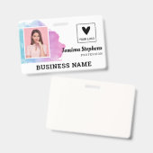 Badge Aquarelle violet bleu Ajouter votre logo Employé (Front & Back)