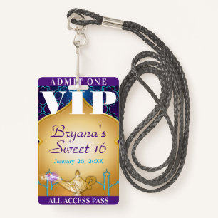 Badge Arabian Nights Marocain Party Sweet 16 VIP Pass