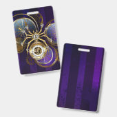 Badge Araignée Steampunk sur fond violet (Avant & arrière)