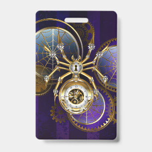 Badge Araignée Steampunk sur fond violet