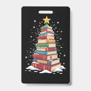 Badge Arbre de Noël de livre amoureux enseignant bibliot