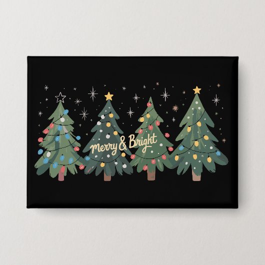 Badge Arbres de Noël verts Fêtes de Noël (Recto)