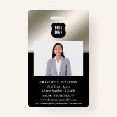 Badge Argent métallique et noir Nom du locateur immobili (Devant)