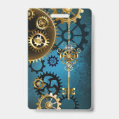 Badge Arrière - plan turquoise à vapeur avec Gears (Arrière)
