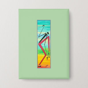 Badge Art Africain Abstrait, Danseur Aquarelle