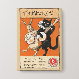 Badge Art Rétro Orange Chat Noir Lapin Blanc Banjo
