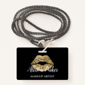 Badge Artiste de maquillage Lips Kiss Black Gold (Devant avec lanière)