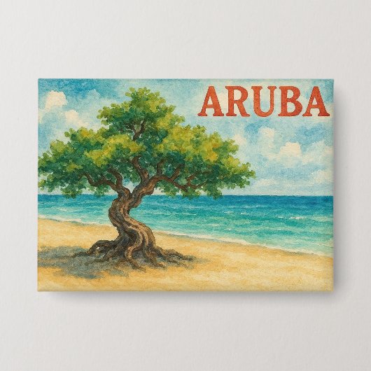 Badge Aruba Divi Tree Eagle Beach aquarelle (Recto)