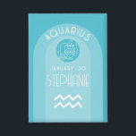 Badge Astrologie du Zodiaque Aquarius Signet photo Date<br><div class="desc">Personnalisez ce bouton avec une date de naissance et un nom. Un design personnalisé avec le signe zodiaque - Aquarius - plus traits de personnalité et constellation. Personnalisez cette bougie d'anniversaire avec un nom et une date de naissance. Un design d'anniversaire personnalisé avec le signe zodiaque - Aquarius - plus...</div>