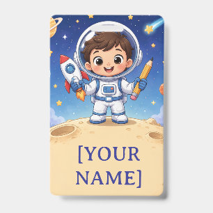 Badge Astronaute enfant prêt à explorer le cahier scolai