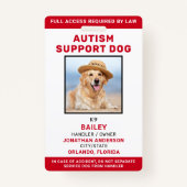 Badge Autism Support Service Personnalisé Chien de servi (Devant)