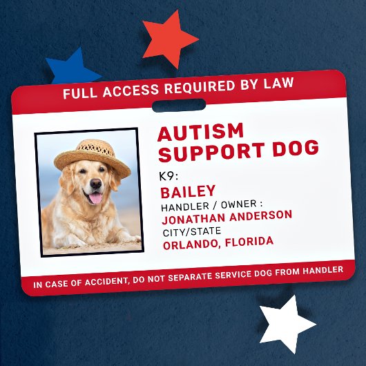 Badge Autism Support Service Personnalisé Chien de servi