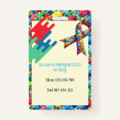 Badge Autisme Support Chien ID enfant ou adulte (Dos)