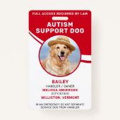 Badge Autisme Support Chien Service Photo Personnalisé C (Devant)