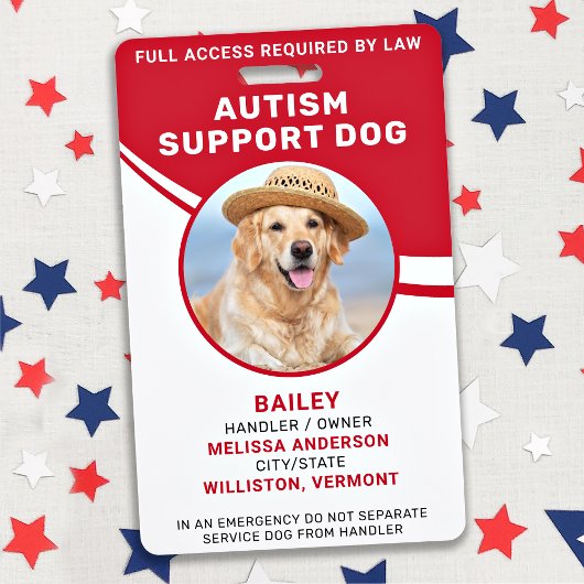 Badge Autisme Support Chien Service Photo Personnalisé C
