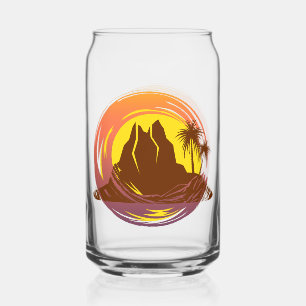 Badge avec paysage volcanique tropical et palmiers