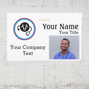 Badge avec vache vétérinaire, Texte PHOTO ID