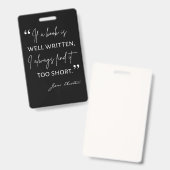 Badge Avid Reader II - Citation Jane Austen (Avant & arrière)
