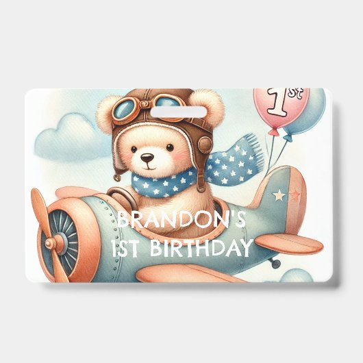 Badge Avion Boy Bear 1ère fête d'anniversaire (Avant)