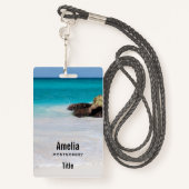 Badge Azure Ocean Sandy Beach Photo (Derrière avec lanière)