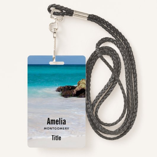 Badge Azure Ocean Sandy Beach Photo (Derrière avec lanière)