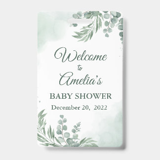 Badge Baby shower Floral Vert Sage Affiche de bienvenue 