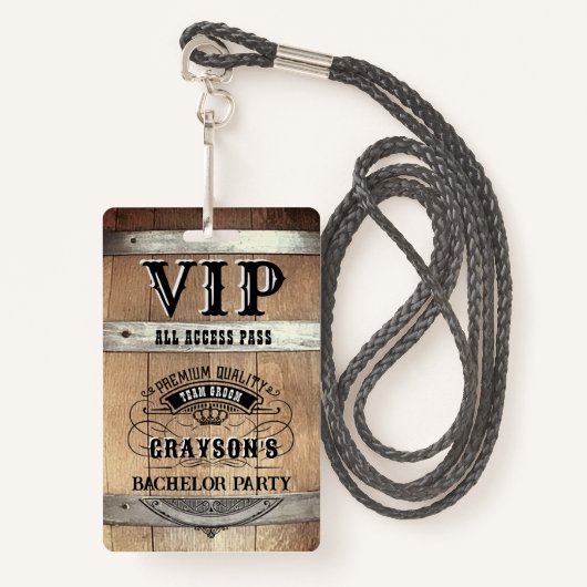 Badge Bachelor Party Rustic VIP Pass (Devant avec lanière)
