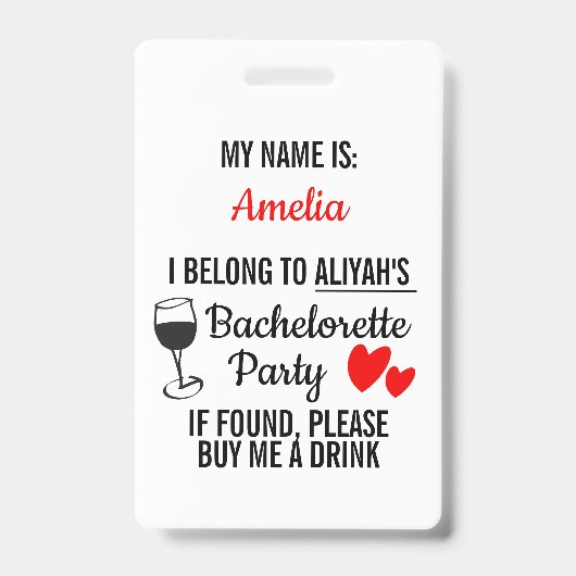 Badge Bachelorette Party Lanyard Funny 'Acheter un verre (Face)